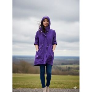 Ali Ra Purple Collared Hooded Solid Zip Up Cinched Waist Jacked Sz 6 Lightweight